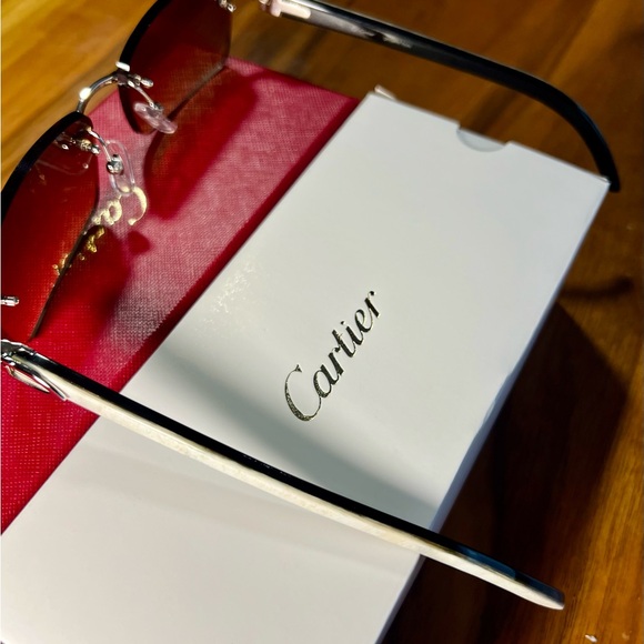 Cartier Silver and Brown Rimless Sunglasses - Picture 2 of 7